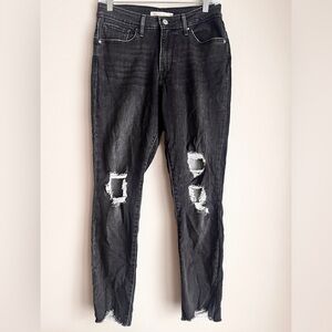 EUC Levi’s 721 High Rise Ripped Skinny Ankle Jeans Faded Black Rinse size 30